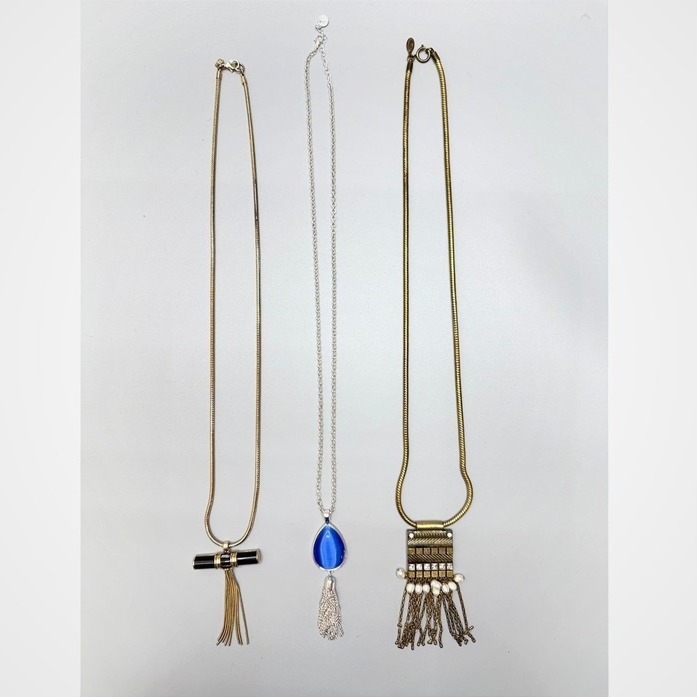 Long Fringe Necklace Lot of 3 Opera Signed Statement Casual Everyday‎ Designer